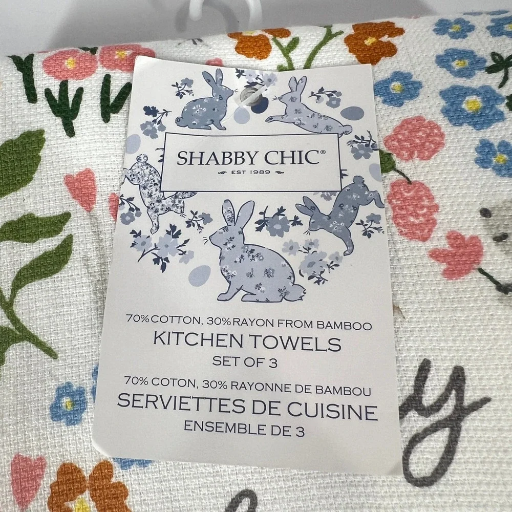 Shabby Chic Kitchen Towels Bunnies Call Me Grammy Easter Spring Decor (3 Count)‎